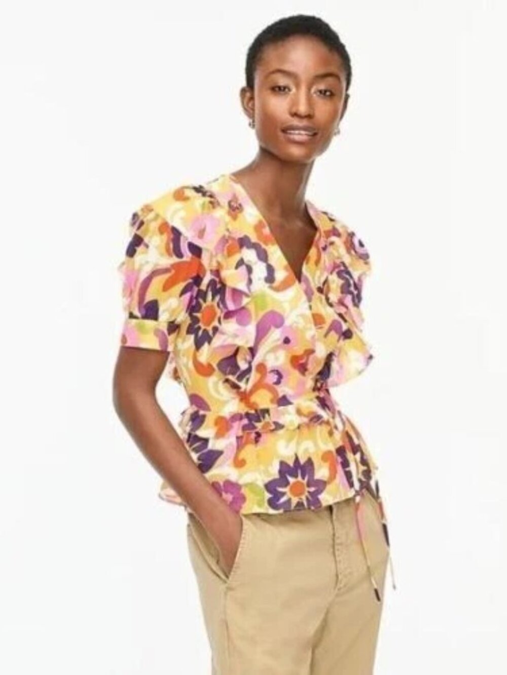 J. Crew Collection Ruffle Wrap Top Size Large - Picture 4 of 4